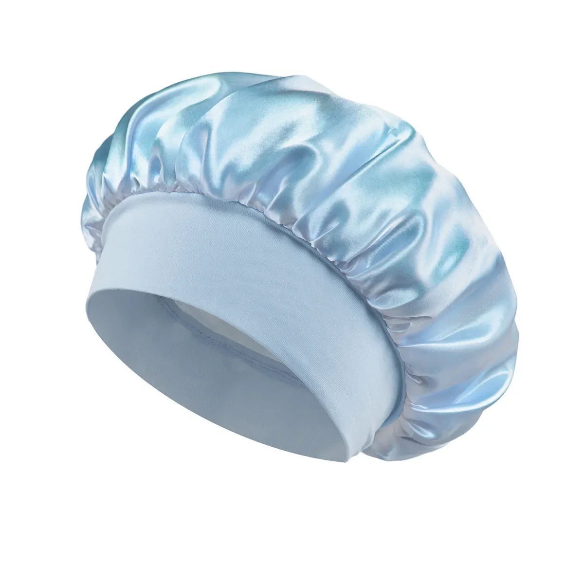 Bonnet de sommeil en satin pour femmes, bonnet en soie pour soins des cheveux, bonnet uni à large bord avec bande élastique douce