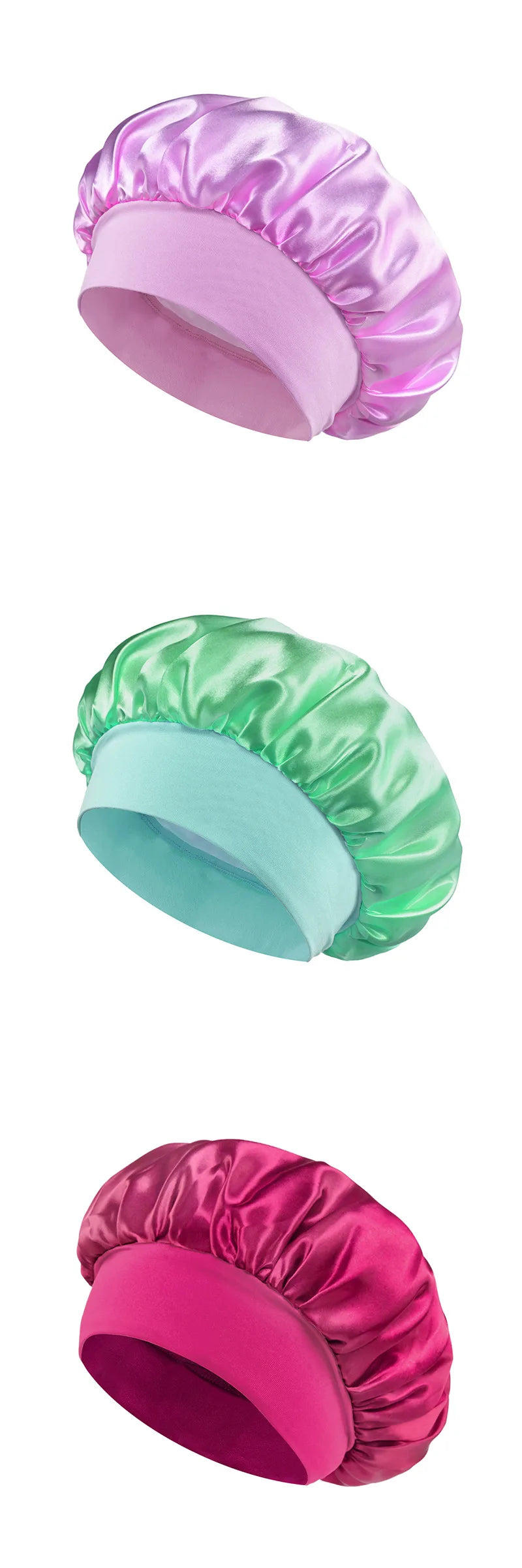 Bonnet de sommeil en satin pour femmes, bonnet en soie pour soins des cheveux, bonnet uni à large bord avec bande élastique douce