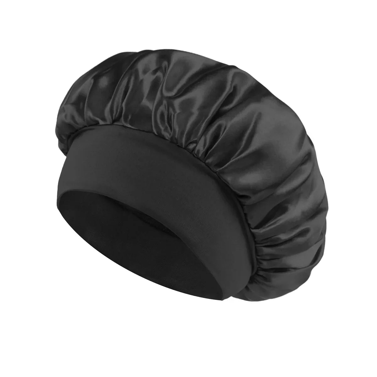Bonnet de sommeil en satin pour femmes, bonnet en soie pour soins des cheveux, bonnet uni à large bord avec bande élastique douce