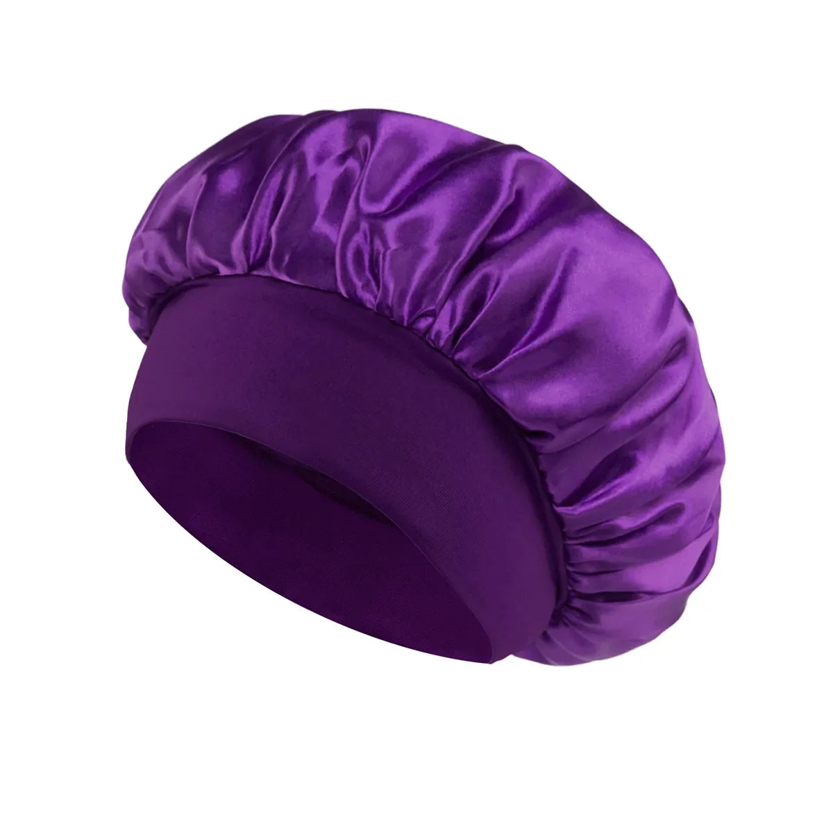 Bonnet de sommeil en satin pour femmes, bonnet en soie pour soins des cheveux, bonnet uni à large bord avec bande élastique douce