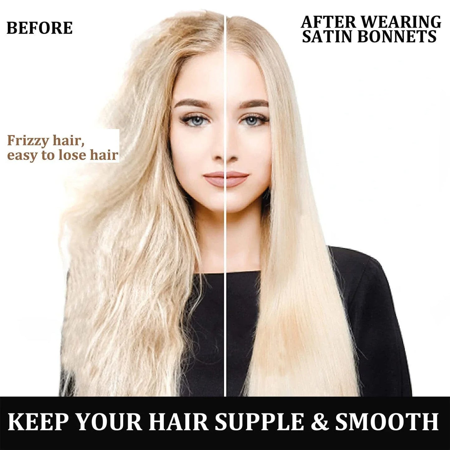Bonnet de sommeil en satin pour femmes, bonnet en soie pour soins des cheveux, bonnet uni à large bord avec bande élastique douce