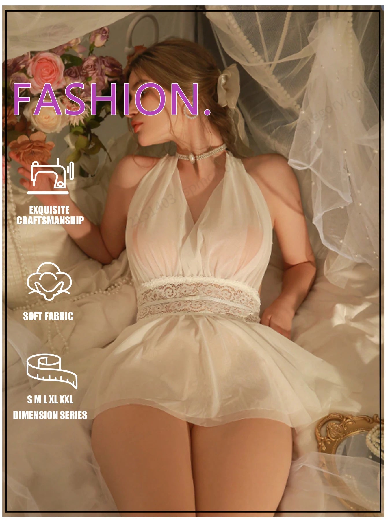 Nuisette Lingerie Femme Sexy – Dentelle et Tulle, Dos Nu, Décolleté Plongeant, Confortable pour Toutes Saisons