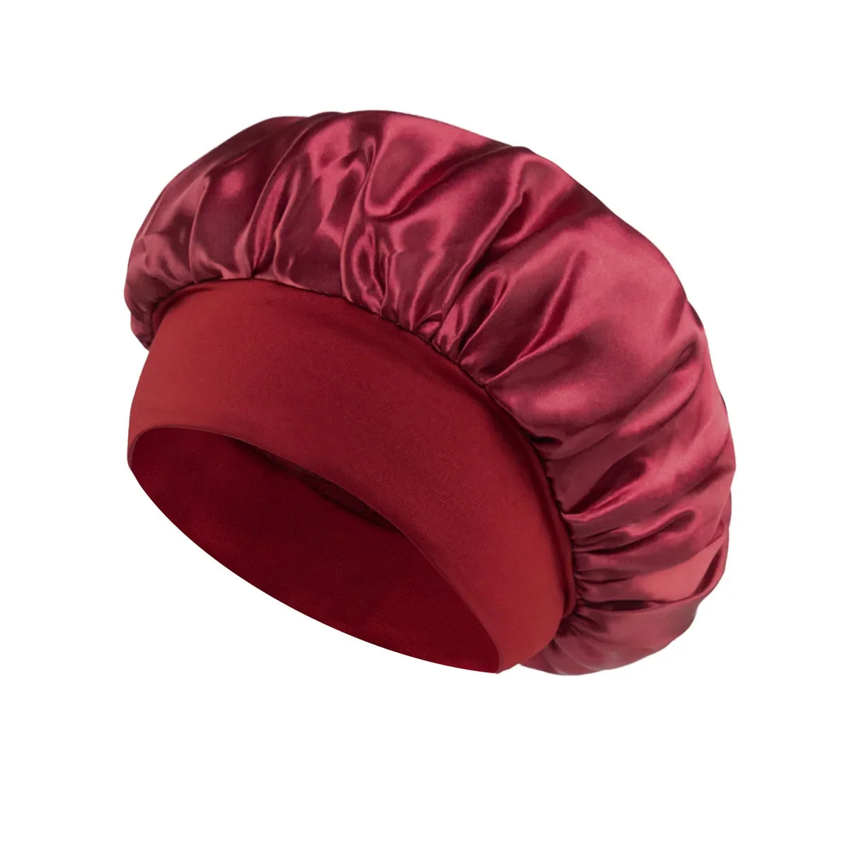 Bonnet de sommeil en satin pour femmes, bonnet en soie pour soins des cheveux, bonnet uni à large bord avec bande élastique douce