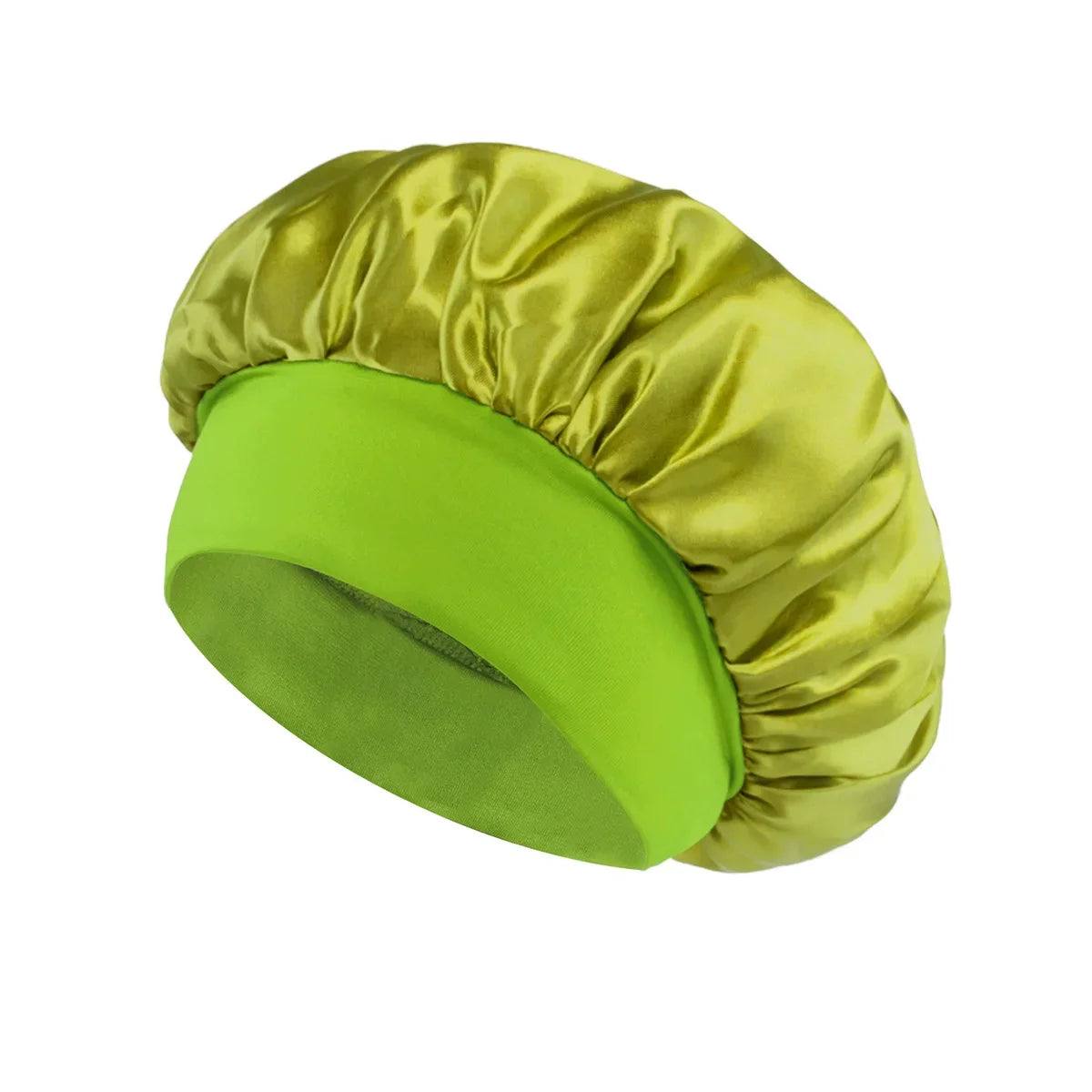 Bonnet de sommeil en satin pour femmes, bonnet en soie pour soins des cheveux, bonnet uni à large bord avec bande élastique douce