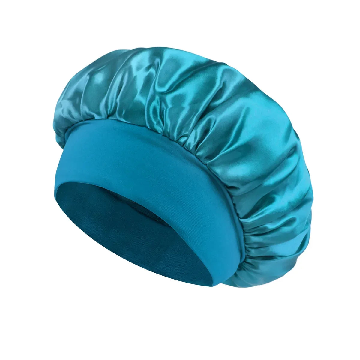 Bonnet de sommeil en satin pour femmes, bonnet en soie pour soins des cheveux, bonnet uni à large bord avec bande élastique douce
