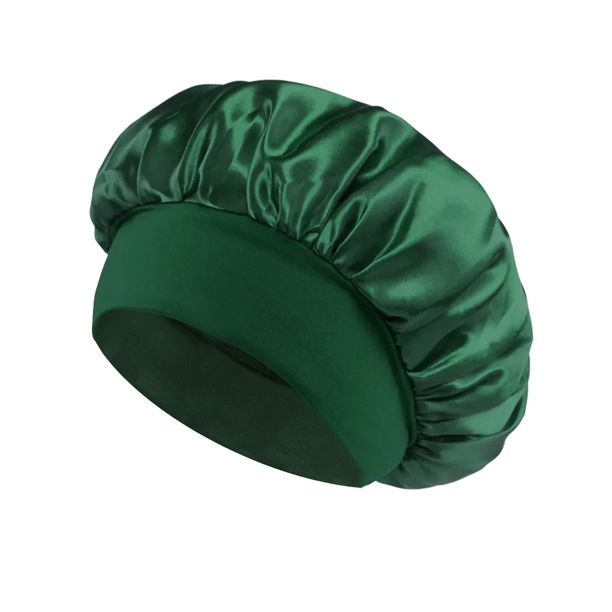 Bonnet de sommeil en satin pour femmes, bonnet en soie pour soins des cheveux, bonnet uni à large bord avec bande élastique douce
