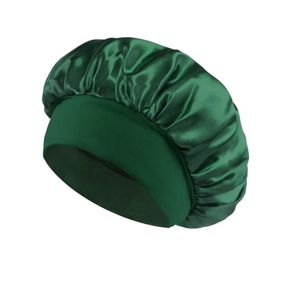 Bonnet de sommeil en satin pour femmes, bonnet en soie pour soins des cheveux, bonnet uni à large bord avec bande élastique douce