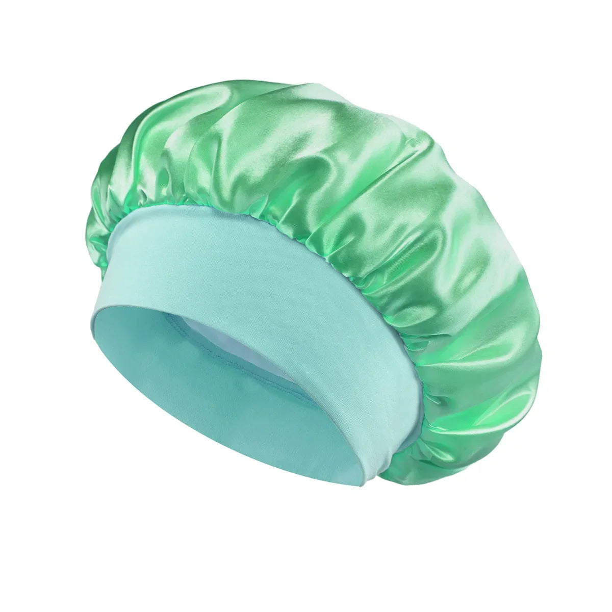 Bonnet de sommeil en satin pour femmes, bonnet en soie pour soins des cheveux, bonnet uni à large bord avec bande élastique douce