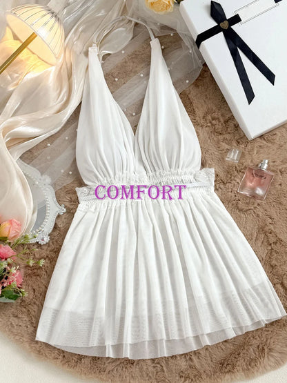 Nuisette Lingerie Femme Sexy – Dentelle et Tulle, Dos Nu, Décolleté Plongeant, Confortable pour Toutes Saisons