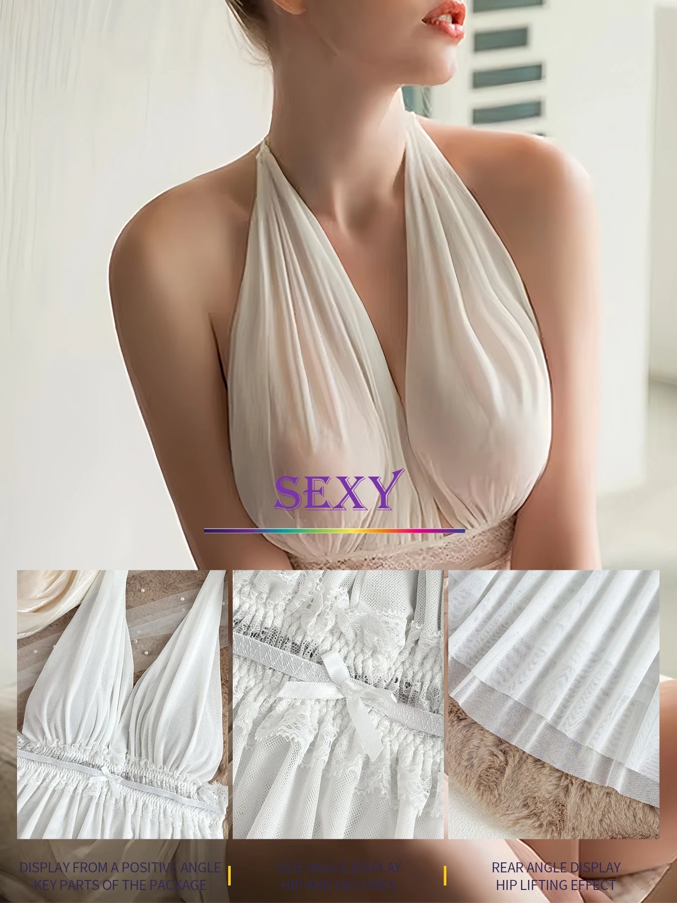 Nuisette Lingerie Femme Sexy – Dentelle et Tulle, Dos Nu, Décolleté Plongeant, Confortable pour Toutes Saisons