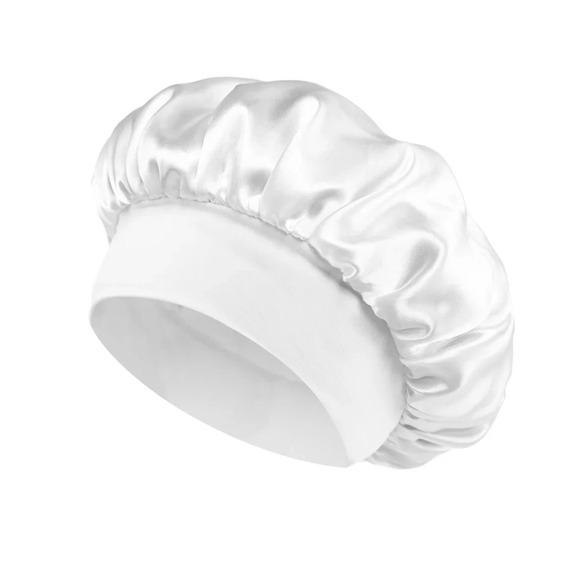 Bonnet de sommeil en satin pour femmes, bonnet en soie pour soins des cheveux, bonnet uni à large bord avec bande élastique douce
