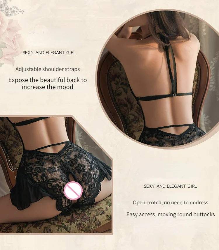 Lingerie Femme Sexy à Décolleté Profond – Ouvert à l’Entrejambe, Dentelle Érotique, Ensemble Séduisant et Costume Exotic