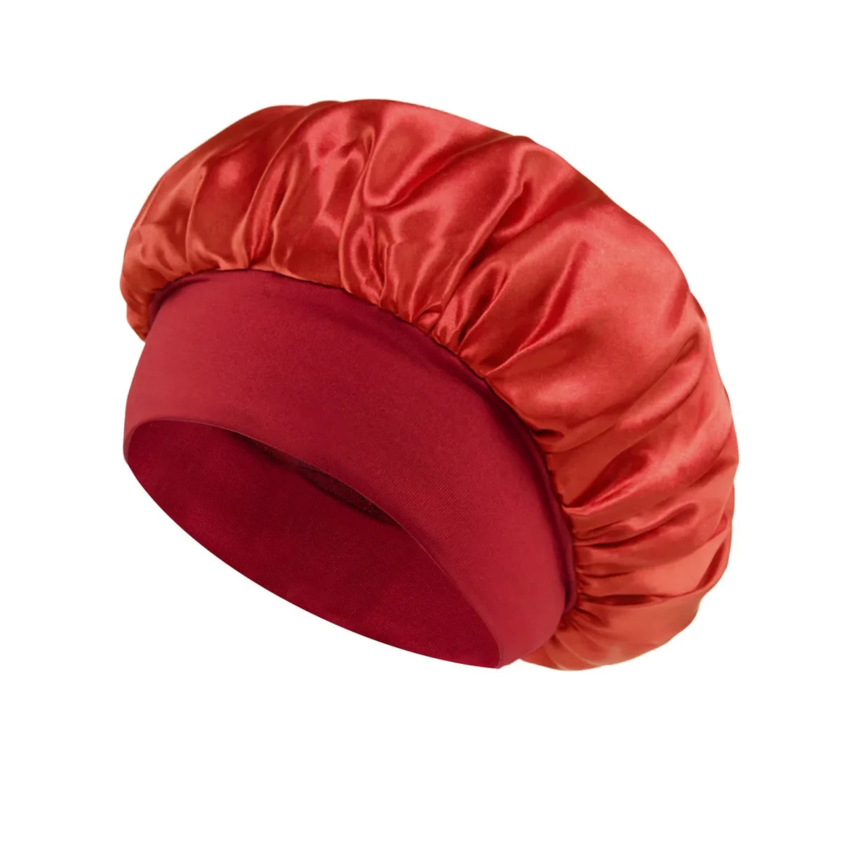 Bonnet de sommeil en satin pour femmes, bonnet en soie pour soins des cheveux, bonnet uni à large bord avec bande élastique douce