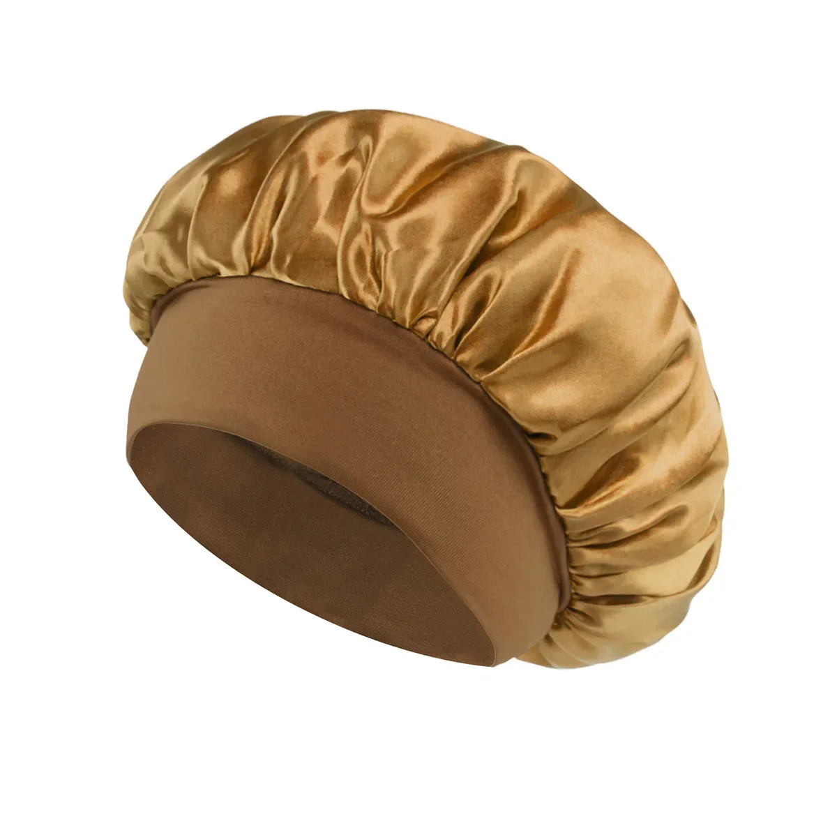 Bonnet de sommeil en satin pour femmes, bonnet en soie pour soins des cheveux, bonnet uni à large bord avec bande élastique douce