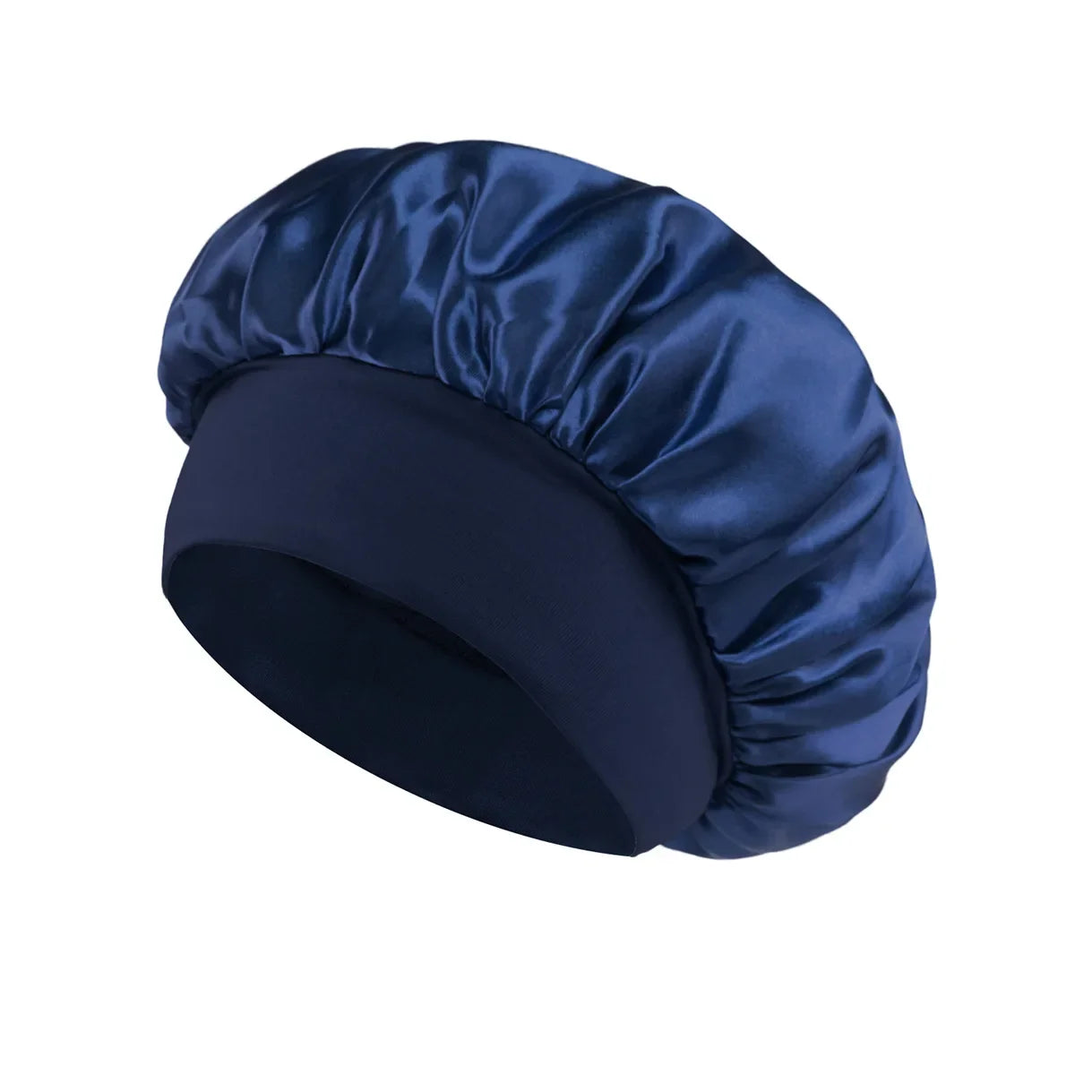 Bonnet de sommeil en satin pour femmes, bonnet en soie pour soins des cheveux, bonnet uni à large bord avec bande élastique douce