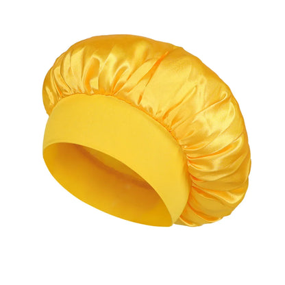Bonnet de sommeil en satin pour femmes, bonnet en soie pour soins des cheveux, bonnet uni à large bord avec bande élastique douce