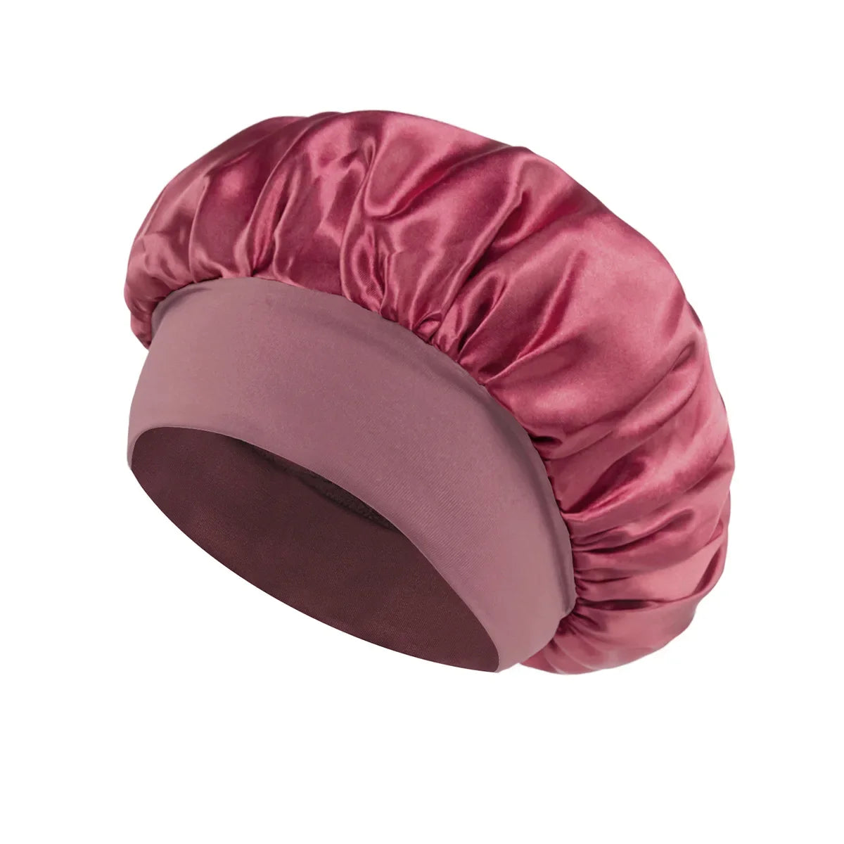 Bonnet de sommeil en satin pour femmes, bonnet en soie pour soins des cheveux, bonnet uni à large bord avec bande élastique douce