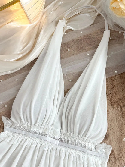 Nuisette Lingerie Femme Sexy – Dentelle et Tulle, Dos Nu, Décolleté Plongeant, Confortable pour Toutes Saisons