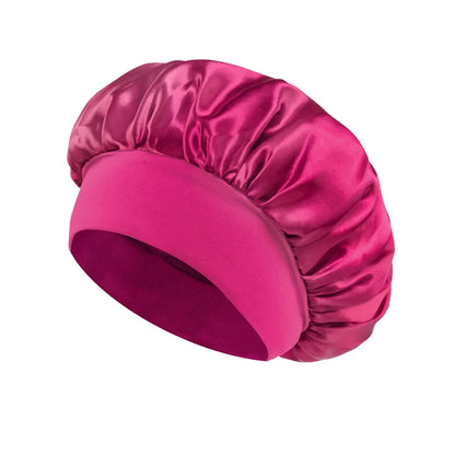Bonnet de sommeil en satin pour femmes, bonnet en soie pour soins des cheveux, bonnet uni à large bord avec bande élastique douce