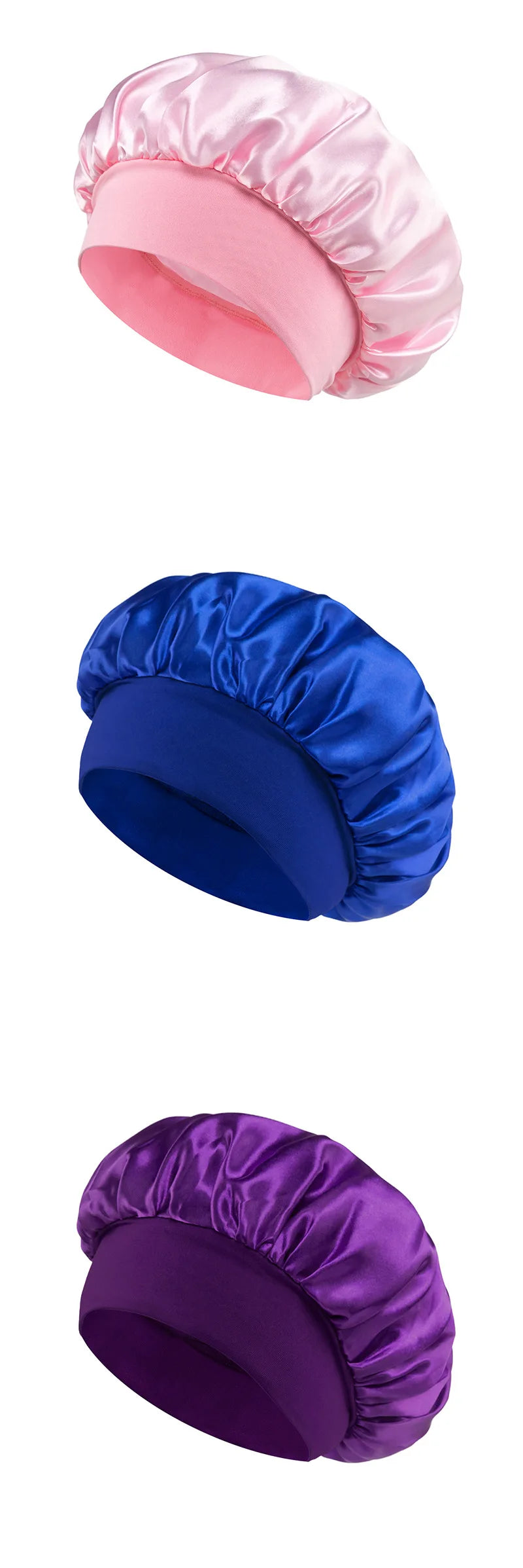 Bonnet de sommeil en satin pour femmes, bonnet en soie pour soins des cheveux, bonnet uni à large bord avec bande élastique douce