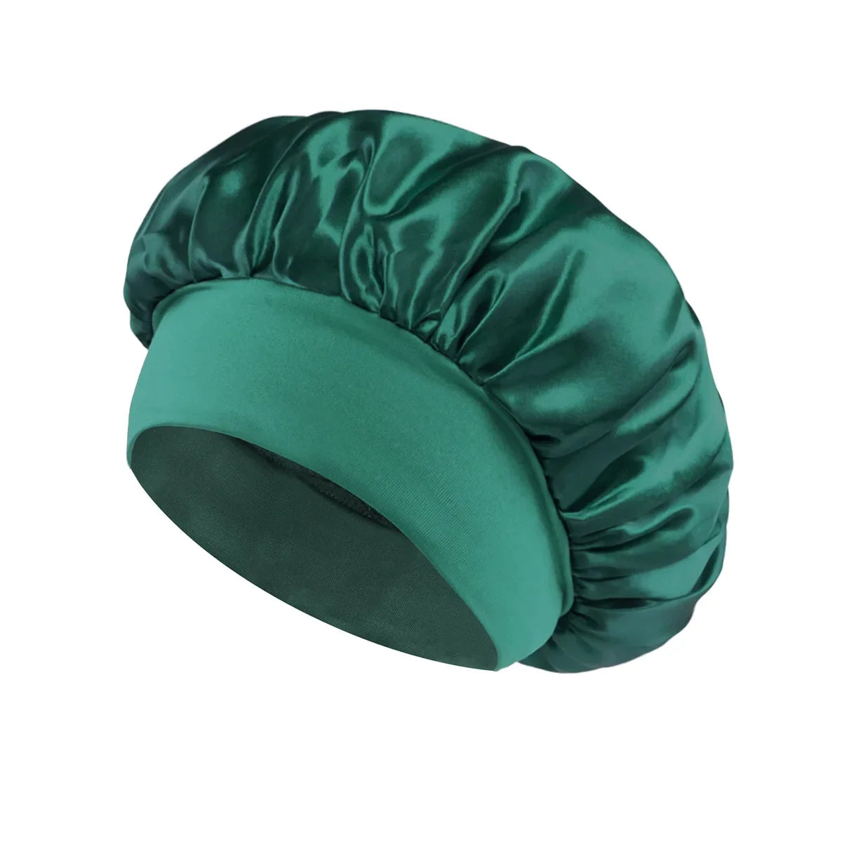 Bonnet de sommeil en satin pour femmes, bonnet en soie pour soins des cheveux, bonnet uni à large bord avec bande élastique douce