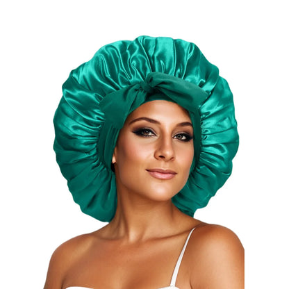 Bonnet de sommeil pour femmes en satin uni, bande élastique extensible avec lien, bonnet de douche de nuit ajustable pour protéger les cheveux.