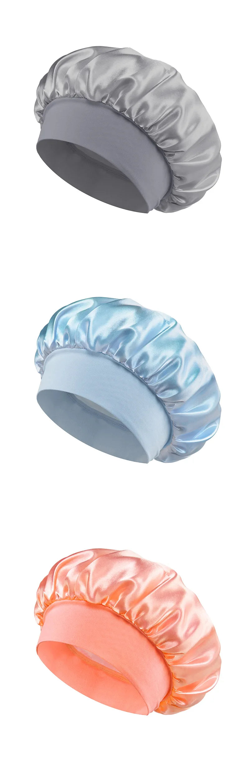 Bonnet de sommeil en satin pour femmes, bonnet en soie pour soins des cheveux, bonnet uni à large bord avec bande élastique douce