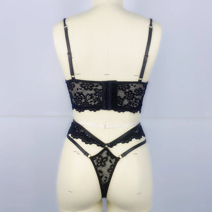 Ensemble Lingerie Érotique Femme 2 Pièces – Soutien-gorge Transparent à Armatures et Dentelle + Culotte Sexy